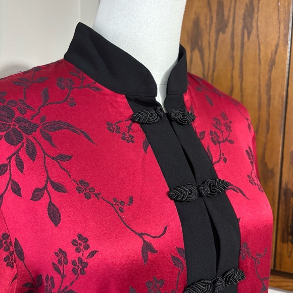 Sheri Martin Vintage Red & Black Floral Qipao Cheongsam Long Jacket Cape Size 12 - Picture 5 of 12